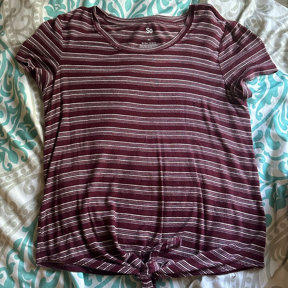 SO Women's Maroon and White Striped Tee